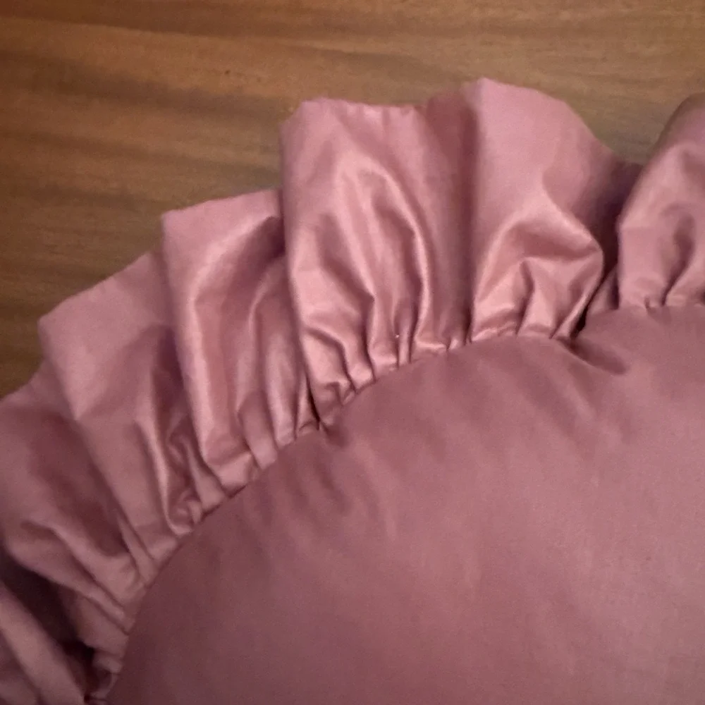 Round Ruffled Accent Pillow – Dusty Rose Pink Vintage Handmade 19
